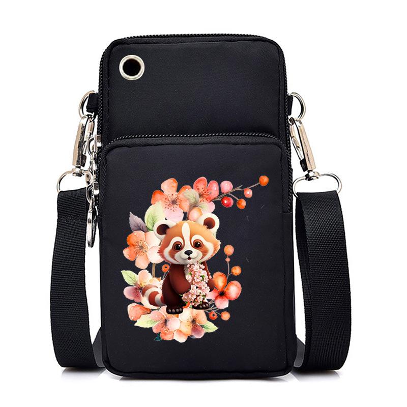 Cherry Blossoms Animal Raccoon Cartoon Printed Messenger Bag Multi-Function Mobile Phone Bag