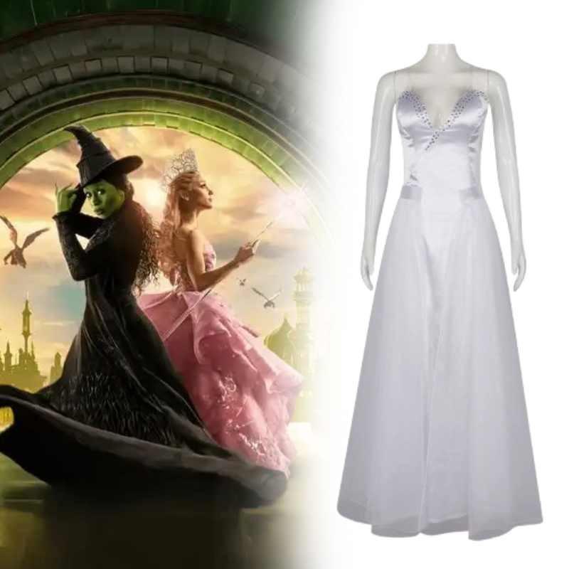 Wicked For Good Glinda Cosplay Costume For Women With Polyester Long Dress For Halloween And Stage Performances