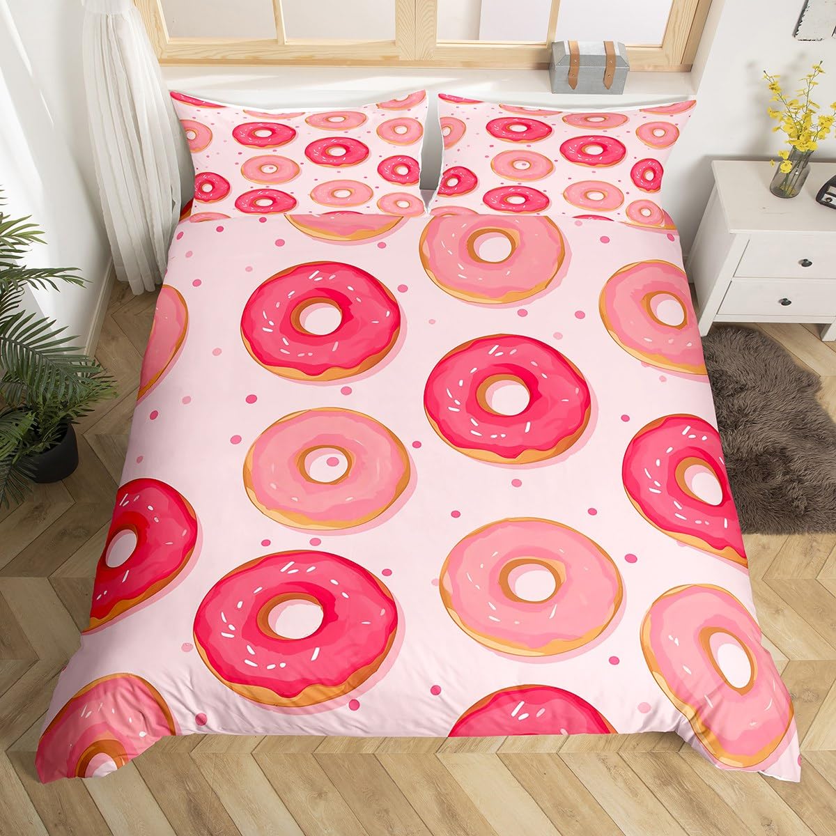 

Donuts Bedding Duvet Cover Chocolate Doughnut Bedding Set Black White Comforter Cover Microfiber Whimsical Dessert Quilt Cover EU Single(135x200cm)