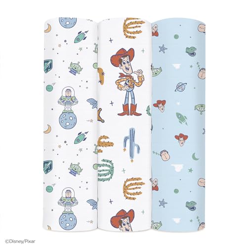 Aden + anais Disney Toy Story Swaddles, Set om 3, 120x120cm Muslin Bomull Swaddles, Nyfödd Baby Present, SWADABDASWC30010DI