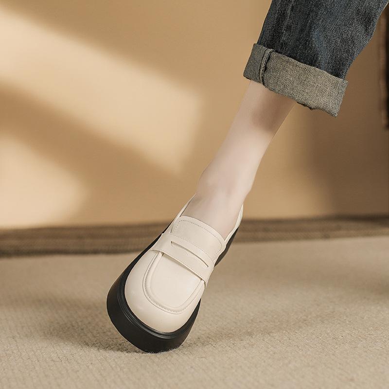 

Маленькие кожаные туфли на подошве-маффин в женском стиле, колледж, с мелким вырезом, простые женские туфли на платформе 40 абрикосовый