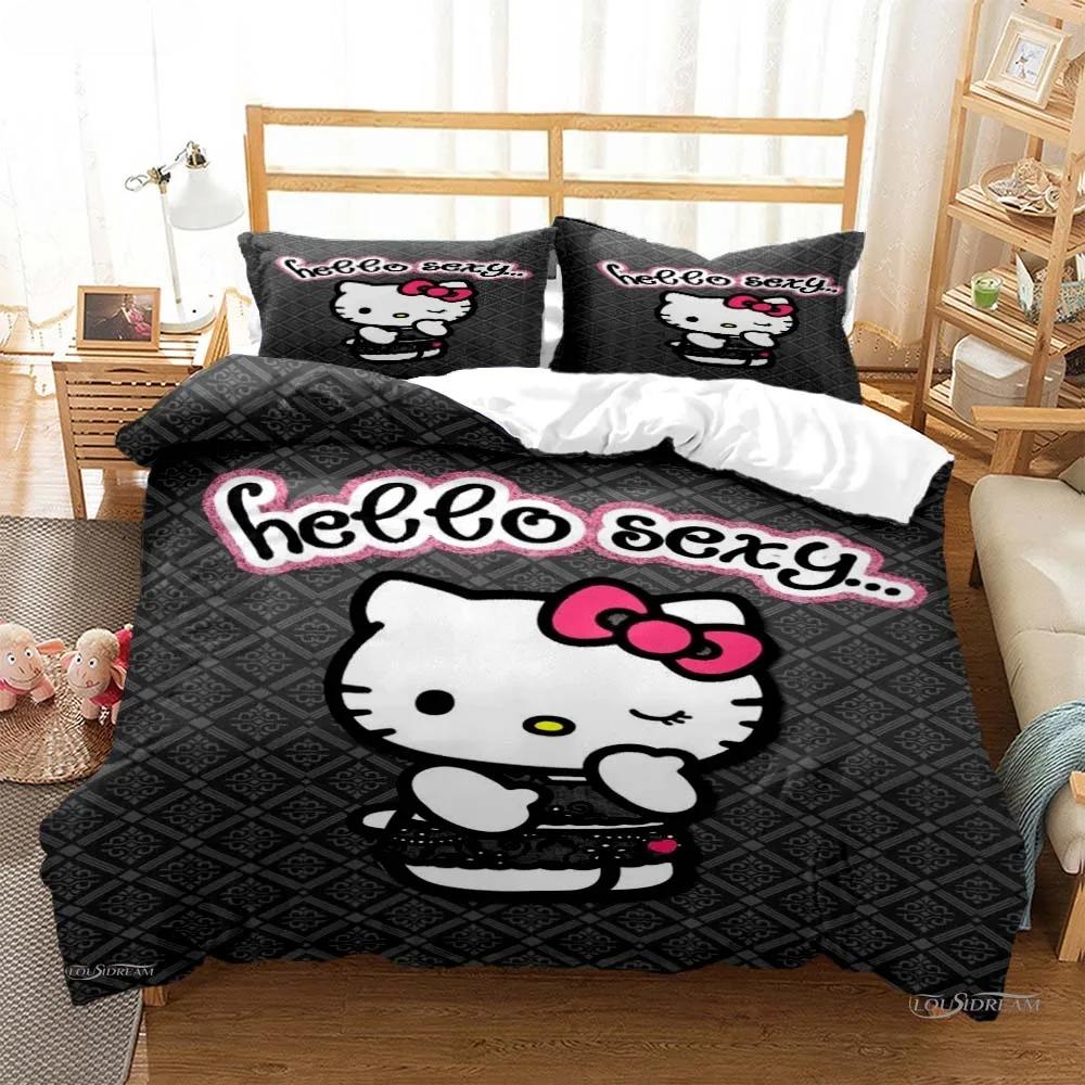 Hello Kitty Cartoon Cute Comforter Duvet Cover Bedding Sets Soft Quilt Cover Pillowcases Single/Double/Queen/King Size