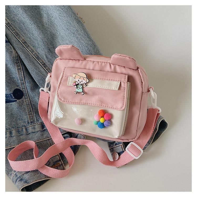Trendy 2022 Korean Style Nylon Crossbody Bag For Young Girls With Bunny Ears розовый