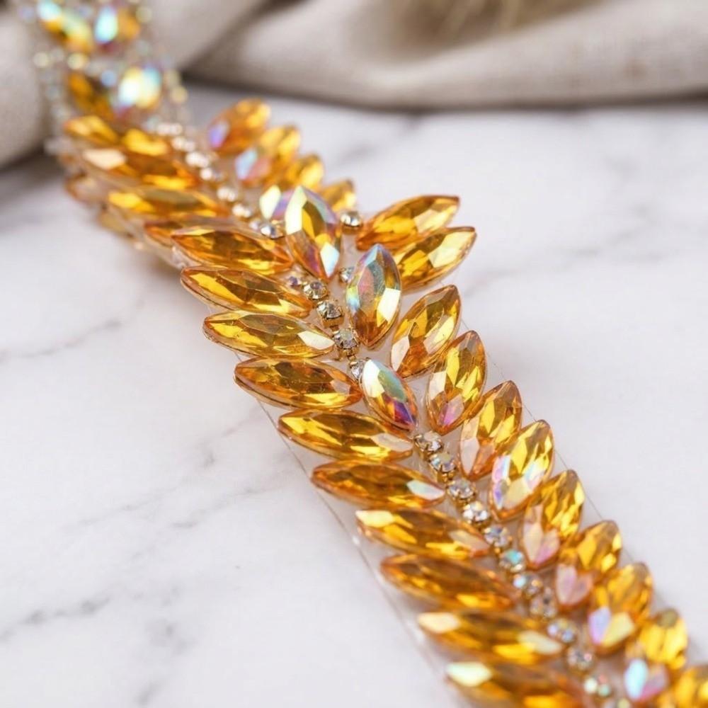 Golden Hot Fix Rhinestone Trim Wheat Ear Design Resin Hot Fix Rhinestone Tape  Cosmetic Decor