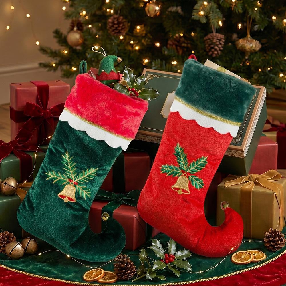Christmas socks gift bag velvet embroidered elf legs Christmas stockings gift bag fireplace stairs Christmas decoration