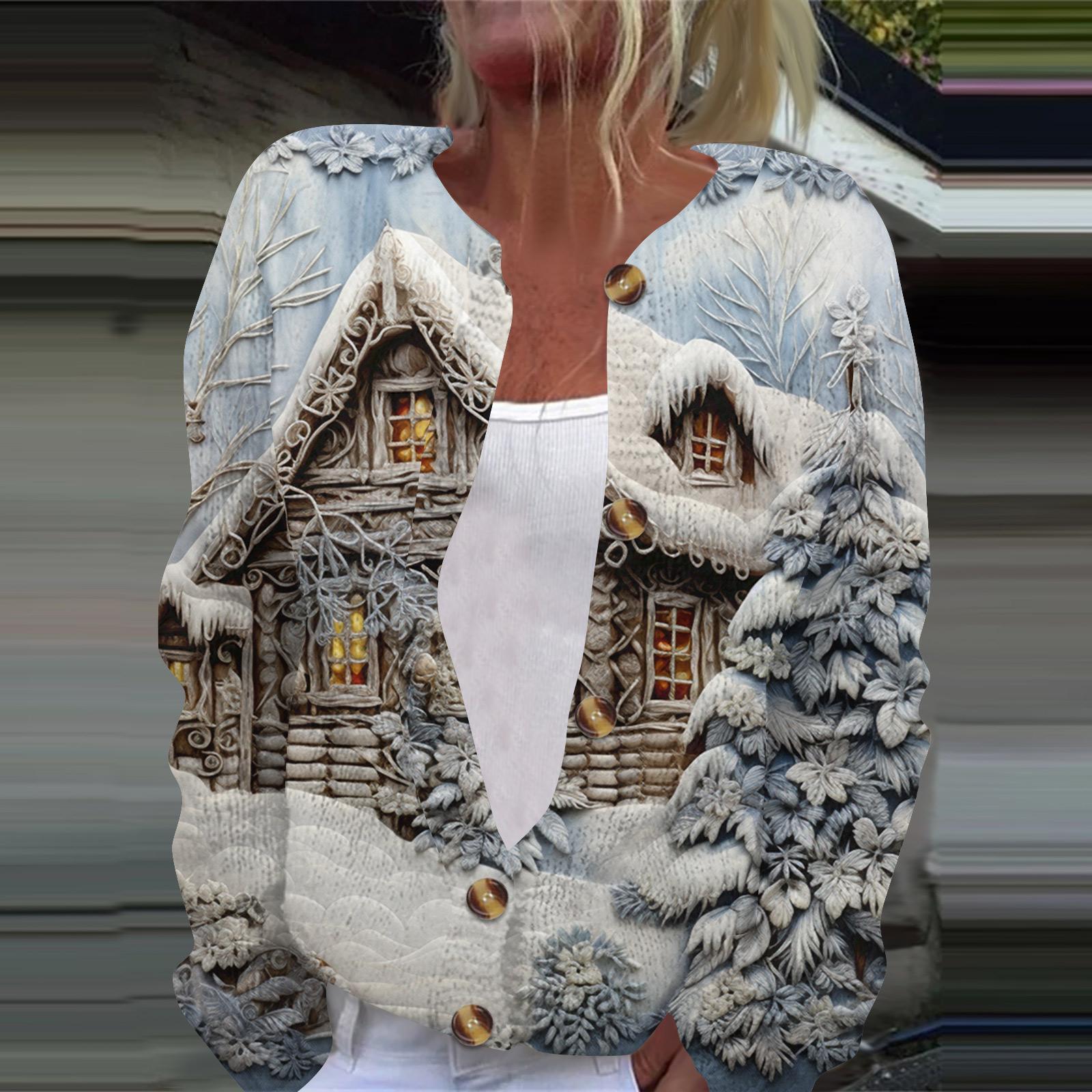 

Женская модная принтованная куртка с длинным рукавом и вязанным кардиганом на пуговицах XXL