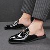 New Men Metal Buckle Half Slippers Loafers Male Casual Patent Leather Mules Moccasins Breathable Slip On Driving Shoes