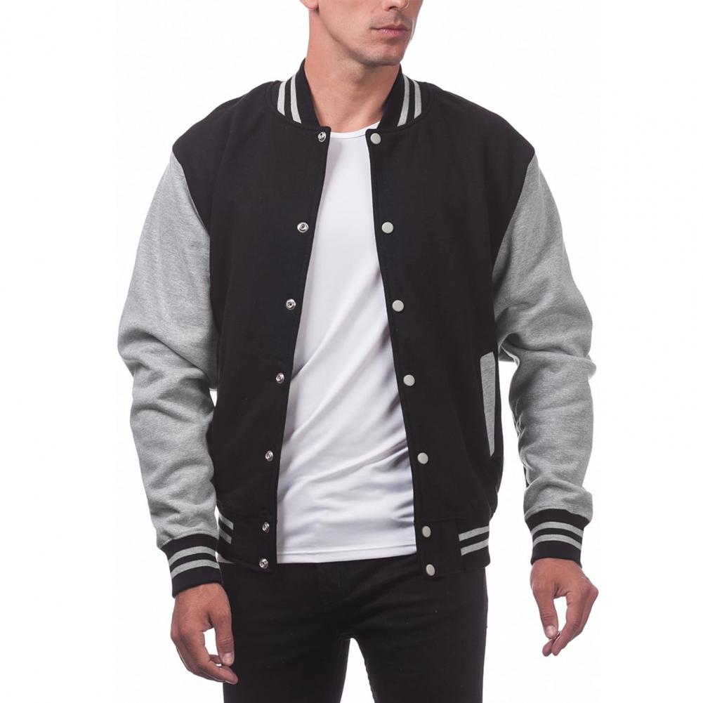 

Мужская бейсбольная куртка с воротником-стойкой, длинными рукавами, застежкой на пуговицы, цветное пальто в стиле пэчворк с карманами, осенне-зимняя флисовая подкладка, повседневная M серый