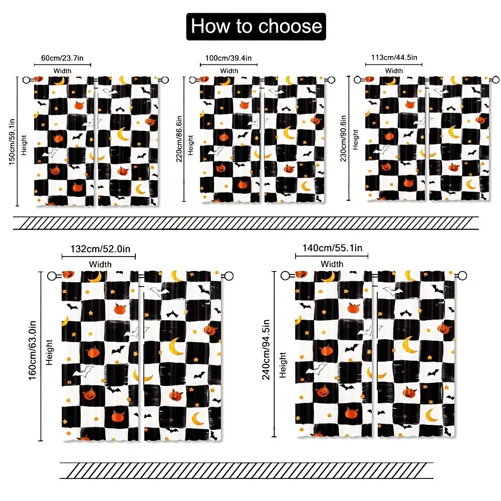 2pcs Halloween Curtains - & Checkered with Pumpkins   Bats   Stars   Moon - Light Filtering Window Drapes for Living Room   Bedroom