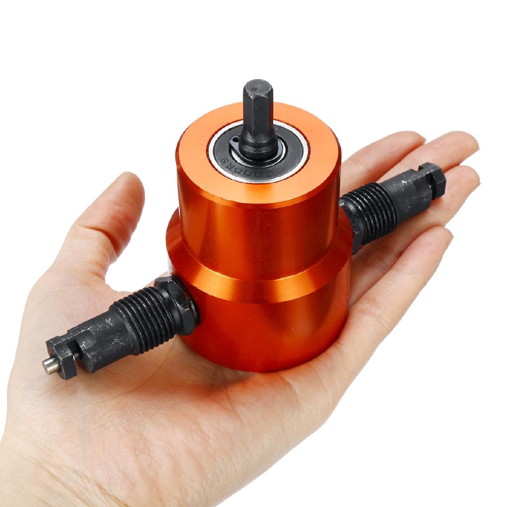 Silver+ Orange B14355 Double Headed Sheet Metal Nibbler Drill Attachment Metal Cutter with Extra Punch New
