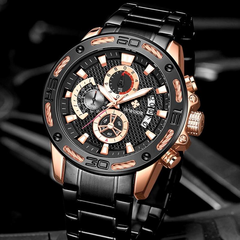 Herrenuhren Top Marke Mode Luxus Gold Edelstahl Quarz Uhr Herren Wasserdicht Sport Chronograph Uhr