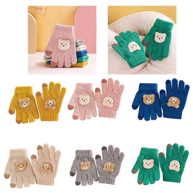 Cartoon Bear Baby Mittens Winter Crochet Thick Mitten for 3-12Years Baby
