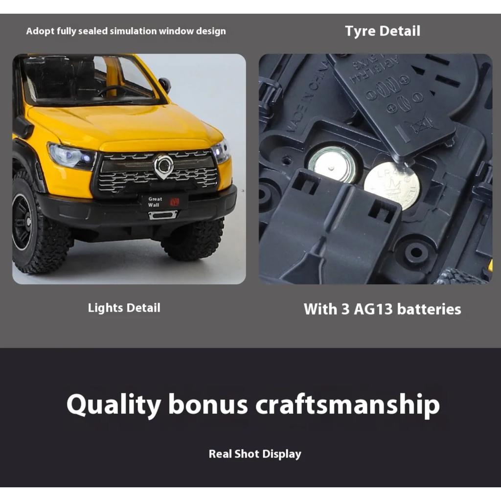 1/24 Scale Great Wall Motor GWM Cannon POER Off Road SUV Alloy Diecast Car Model Sound & Light Boutique Decorative Interior Decoration