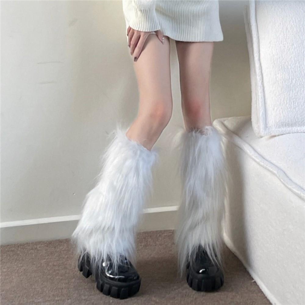 Japanese Style Furry Leg Warmers Faux Fur Long Tube Sock Harajuku Style Warm Knee Sleeve JK