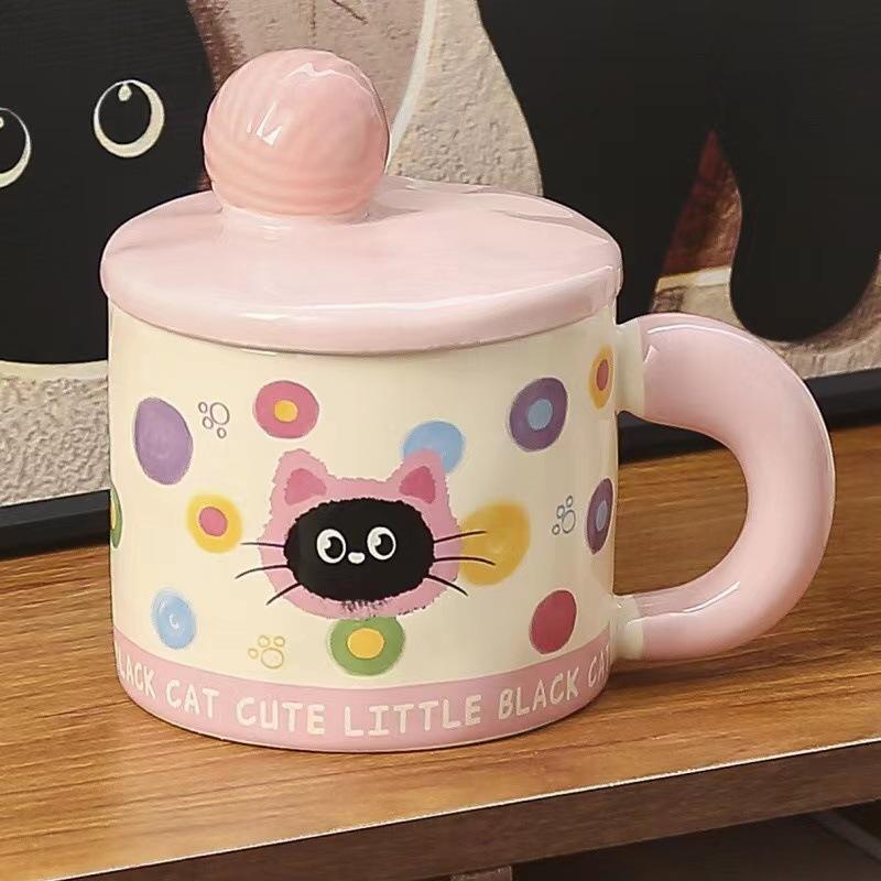 Cute Wool Ball Mug, High-Value Girls' Ceramic Cup With Lid, Souvenir, Breakfast Milk Cup With Lid, Water Cup