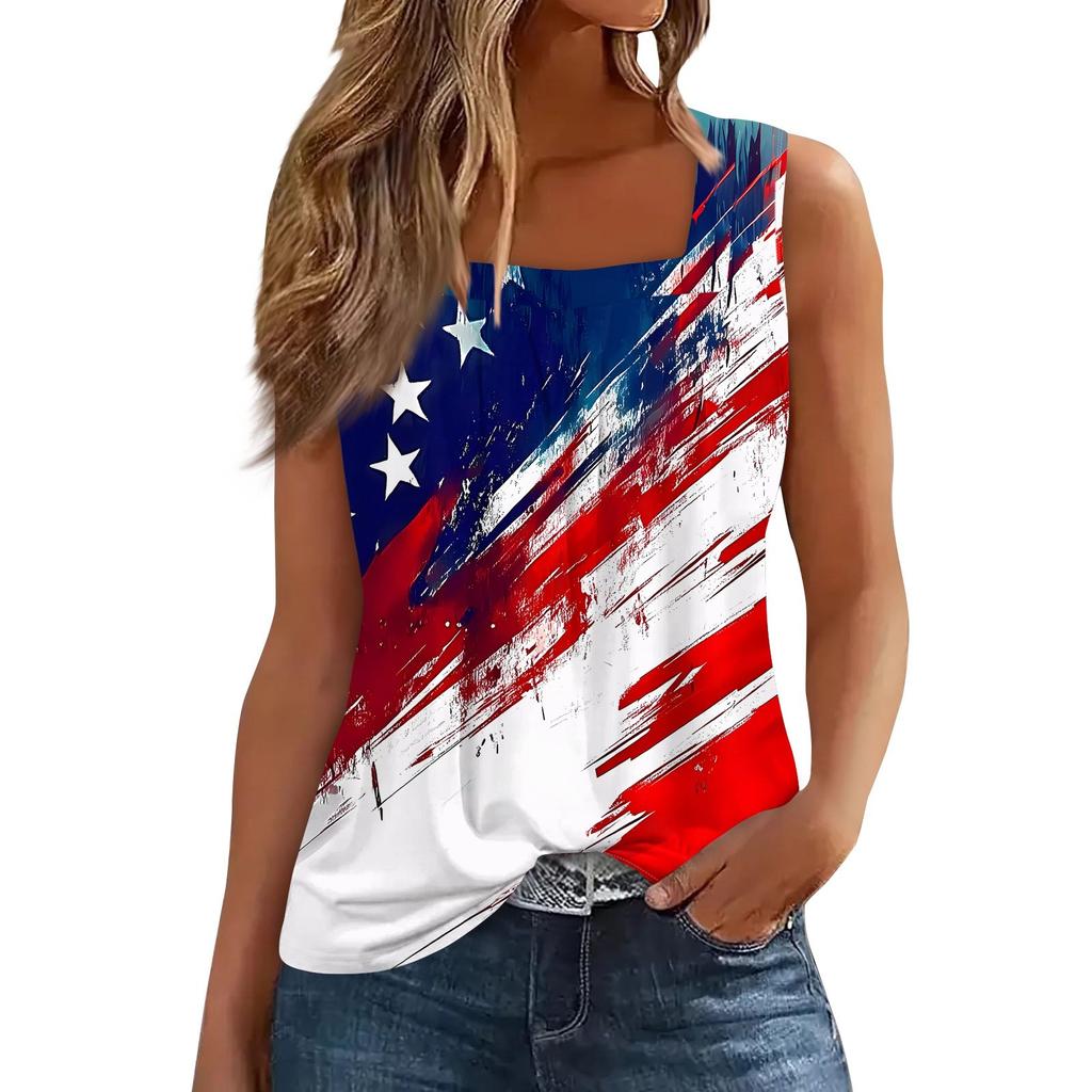 Tílko s čtvercovým límečkem Dámské tílko s potiskem Tričko Volný střih bez rukávů