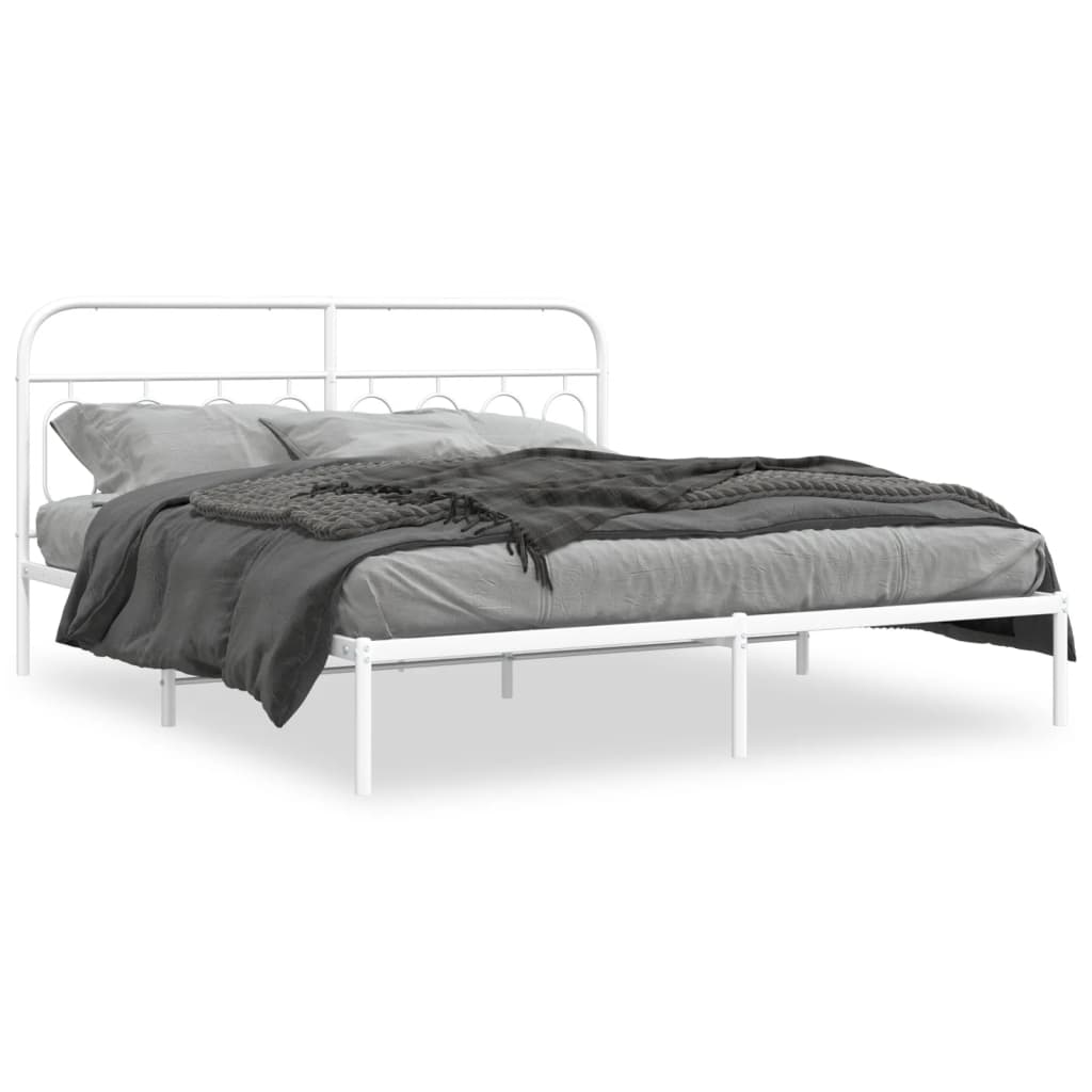 Metal Bed Frame with Headboard White 183 x 213 cm