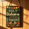 2D Flach 1 Stück Raum ist geschmückt mit Aluminium-Wandkunst Spruch 'Hola Amigos', Mit einem bunten Willkommensschild für eine mexikanische Party, Lebendiger Kaktus und