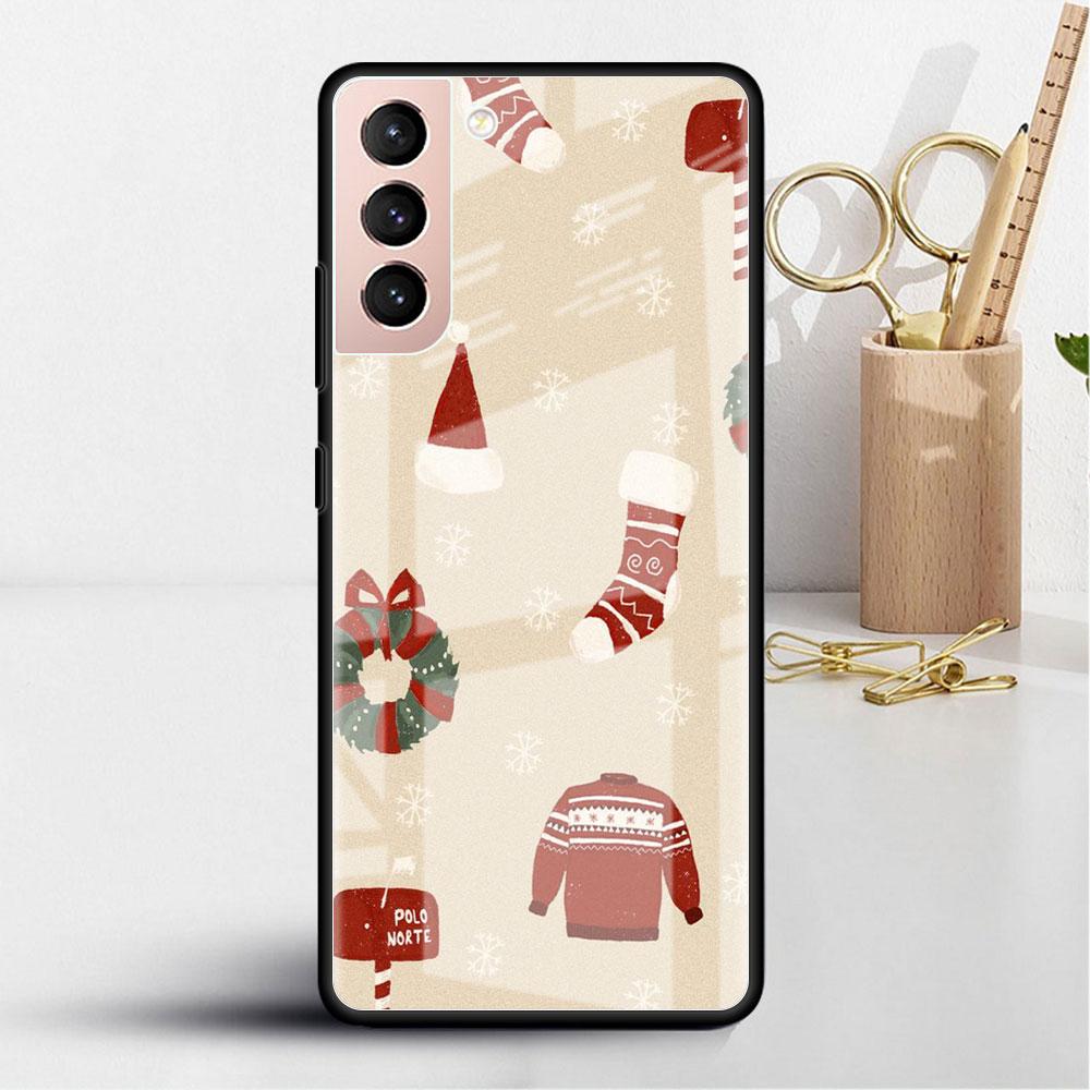 

Christmas Cartoon Glass Case For Samsung Galaxy S22 S20 FE S21 Plus Phone Cover S10 5G S9 Note 20 Ultra 10 Lite Shell Samsung S21 5G