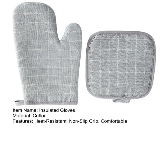 Thick Heat Resistant Oven Gloves with Pot Holder Non-Slip Cotton Mitts for Microwave Baking Grilling Kitchen Gloves