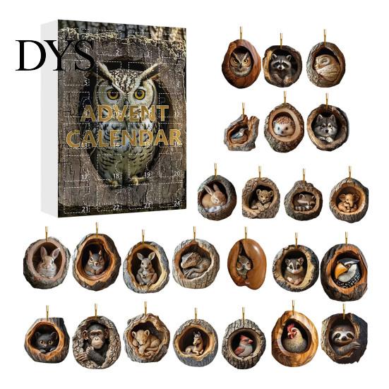 Christmas Box 2026 Advent Calendar, 24 Days Countdown Calendar with 2D Acrylic Holiday Dog/Horse/Cat/Animals Pendants, Mini Animal Hanging Ornaments