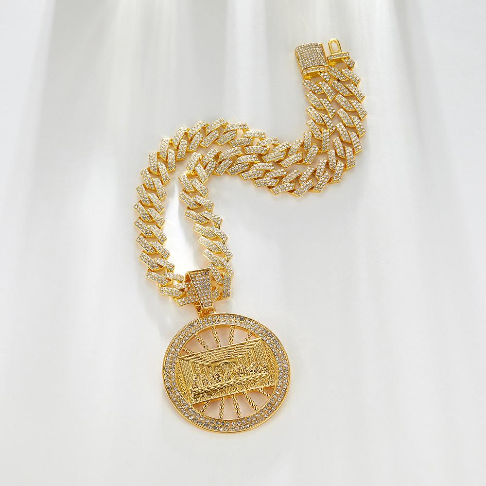 Da Vinci Rhinestone Pendant with Cuban Chain - European & American Style Hip Hop Jewelry