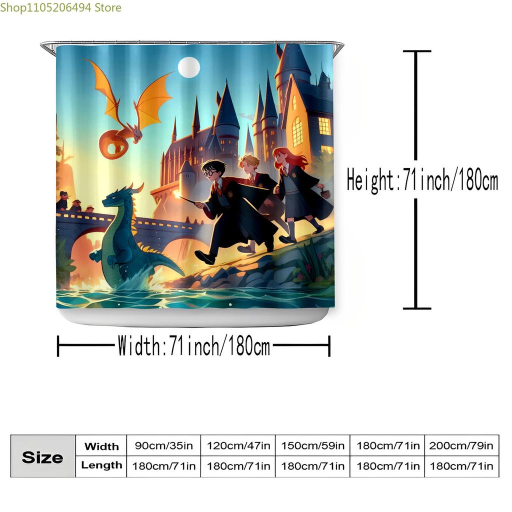 Shower Curtain Set Featuring a Magical School And Dragon Adventure Theme by Warner Bros, Perfect for Valentine'S Day Bathroom