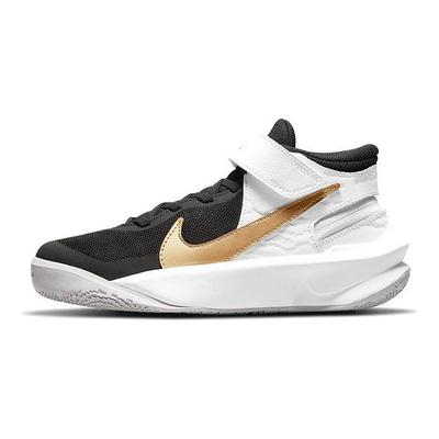 Team Hustle D10 FlyEase GS Black White Metallic Gold Kids Sneakers Photon-Dust DD7303-002
