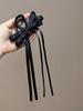 Korean Ballet Style Ribbon Bow Hair Clip with Tassels - Large Double Layer Duckbill Clip Headwear for Girls.