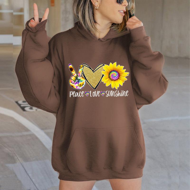 Autumn And Winter Peace Love Sunshine Letter Pattern Printing Back Collar Velvet Hooded Sweater Women