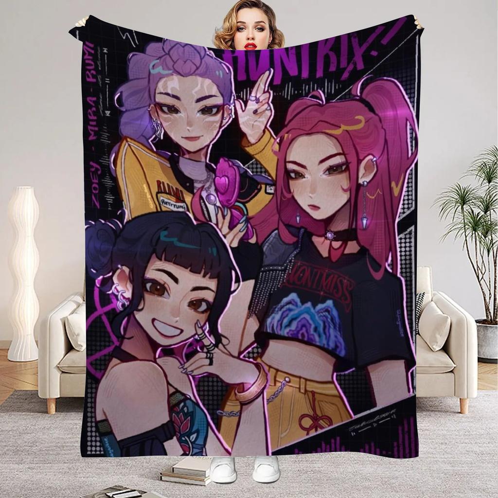Punk Huntrix Blankets K pop Demon Hunters Zoey Rumi Mira Soft Warm Throw Blanket Kids Living Room Couch Sofa Bed Christmas Gifts