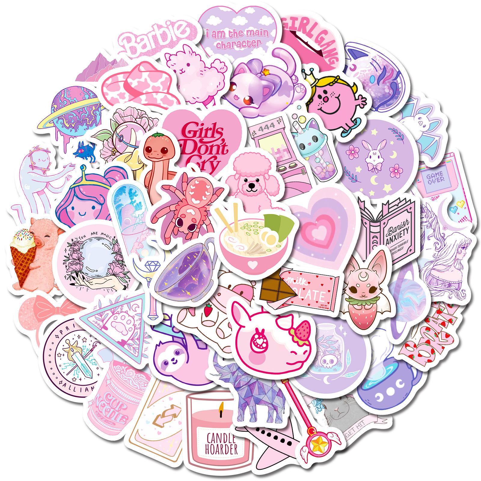 

50 Фиолетовых и Розовых Граффити-наклеек Vsco, Наклейки для чемодана Ins Маленькие Свежие, Милые Наклейки для Смешивания и Сочетания