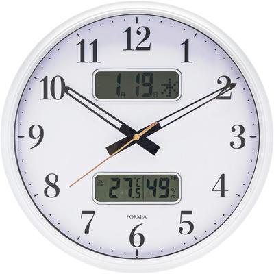Formia Analog Wall Digital Display with Health Indoor Day of the White Clock, 32.0cm Diameter, Temperature, Humidity, Calendar, Support, Comfort,