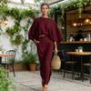 Summer 2 Piece Skirt Sets for Women Batwing Long Sleeve Top
