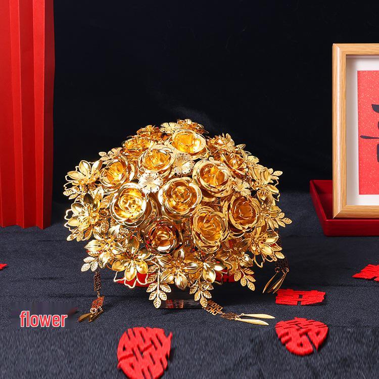 Goldenes Handstrauß DIY-Set: Hochwertiges goldenes Braut- & Brautjungfern-Geschenk für eine chinesische Hochzeit