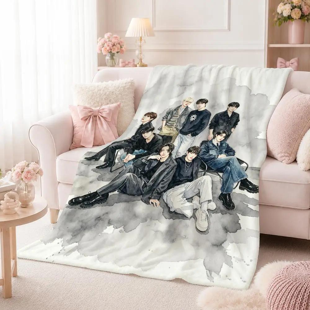 Popular Group A-ATEEZS Throw Summer Flannel Throw Blanket Soft Antistatic Washable KidFriendly Couch Bed