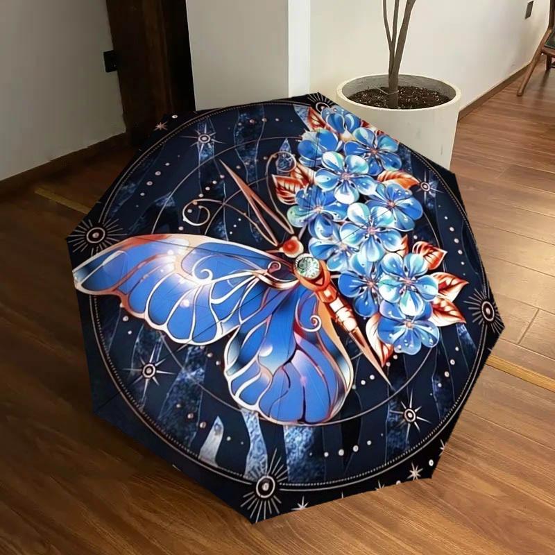 1 Stück Schmetterlinge Blumen Mandala Kunstwerk Regenschirm mit Kunststoffgriff, Geeignet für Alle Jahreszeiten Zuhause Reise Outdoor RegenschirmDD158
