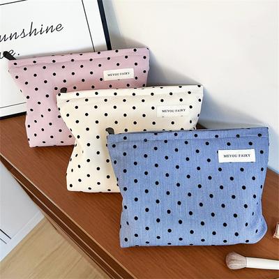 Nuovo Stile Borsa Trucco Personalizzata a Pois, Dolce e Portatile Borsa per Cosmetici da Viaggio, Semplice Necessaire, Tasca Interna