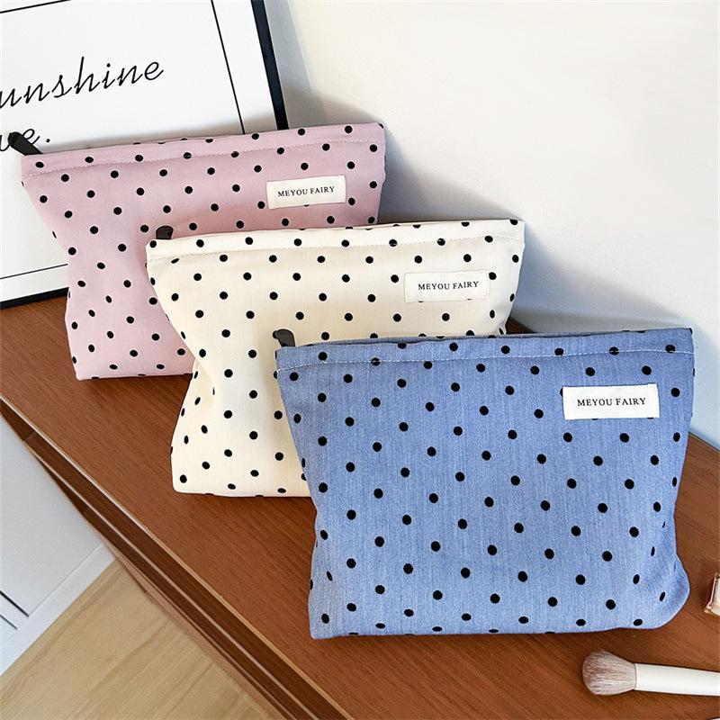 New Style Personalized Polka Dot Makeup Bag, Sweet and Portable Travel Skincare Storage Bag, Simple Toiletry Bag, Inner Pocket Bag