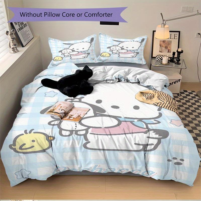 3pcs Blue Cute Pochacco Three-Piece Patterned Quilt Cover Set - Soft and Cozy Bedroom, Guest Room and Dorm Decorative Bedding 3-Piece Set 1 Quilt