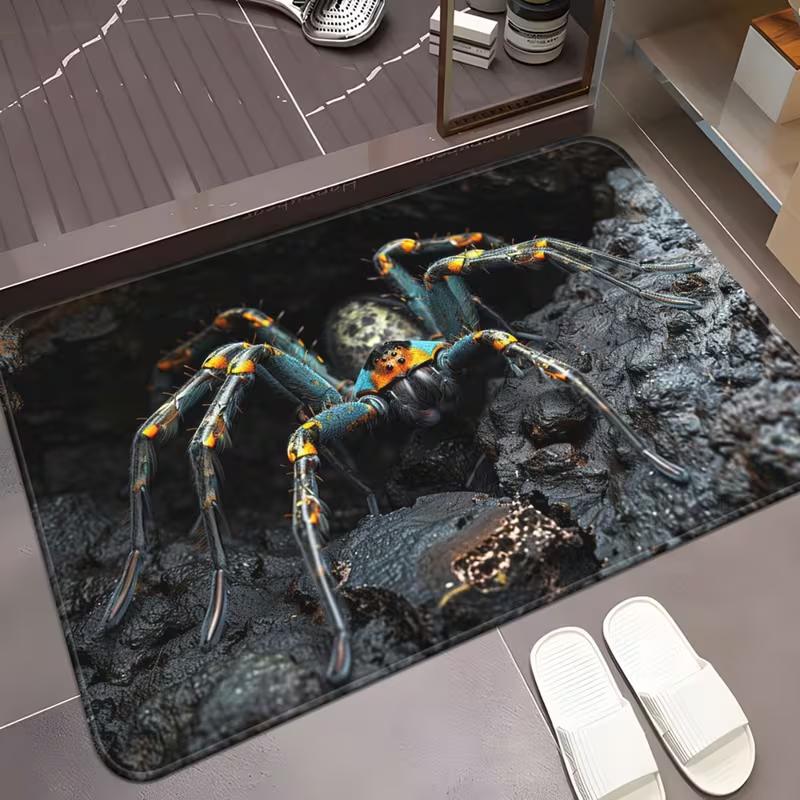 3D-Illusion Spinne Fußmatte Realistisches Spinnenloch Design Teppich Weich Rutschfest Heimdekor Matte Schlafzimmer Küche Flur Eingang Teppich