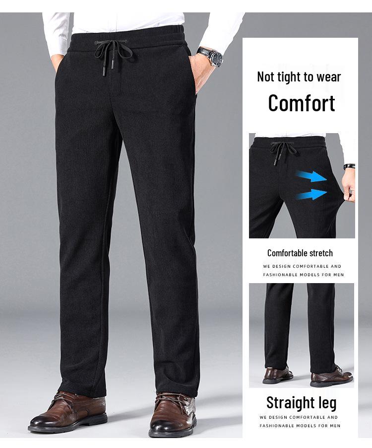 Pánské manšestrové kalhoty s fleecovou podšívkou - Elastické, volného střihu, s rovnými nohavicemi na podzim a zimu