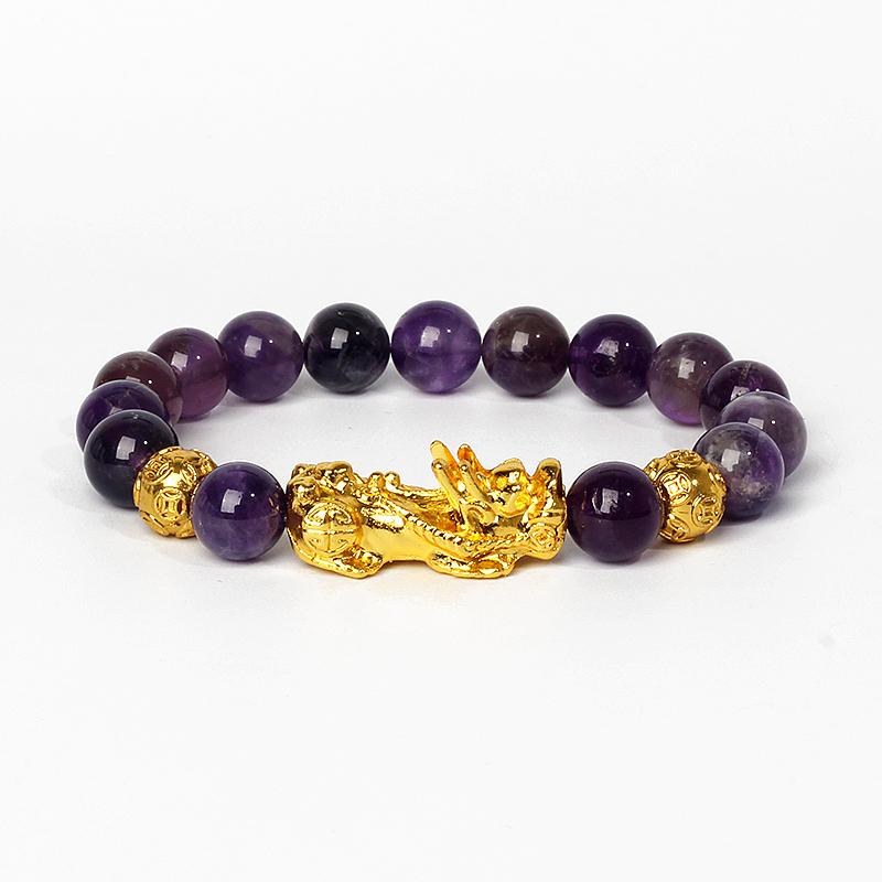 Feng Shui Black Obsidian Wealth Bracelets Men Color Changed Pi Xiu Bracelets Women 10mm Dragon Mantra Bead Bangle Lucky Jewelry