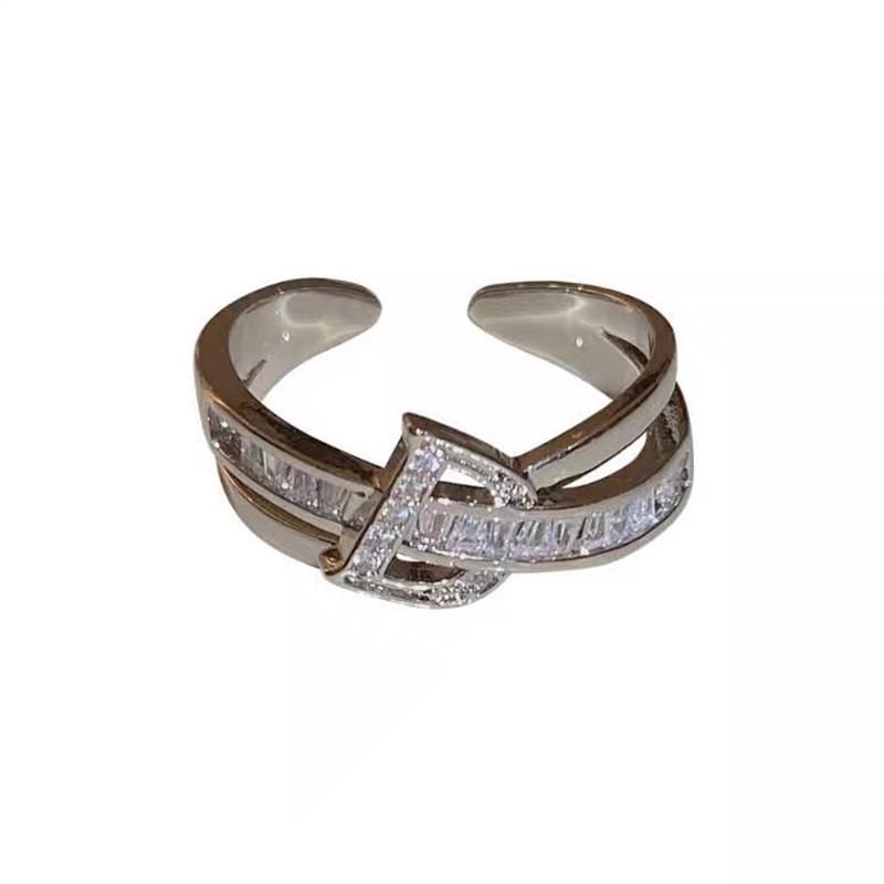 2Pcs Letter D Adjustable Silver Color Ring Niche High-End Personality Light Luxury Open Index Finger Rings Fashion Women Jewelry
