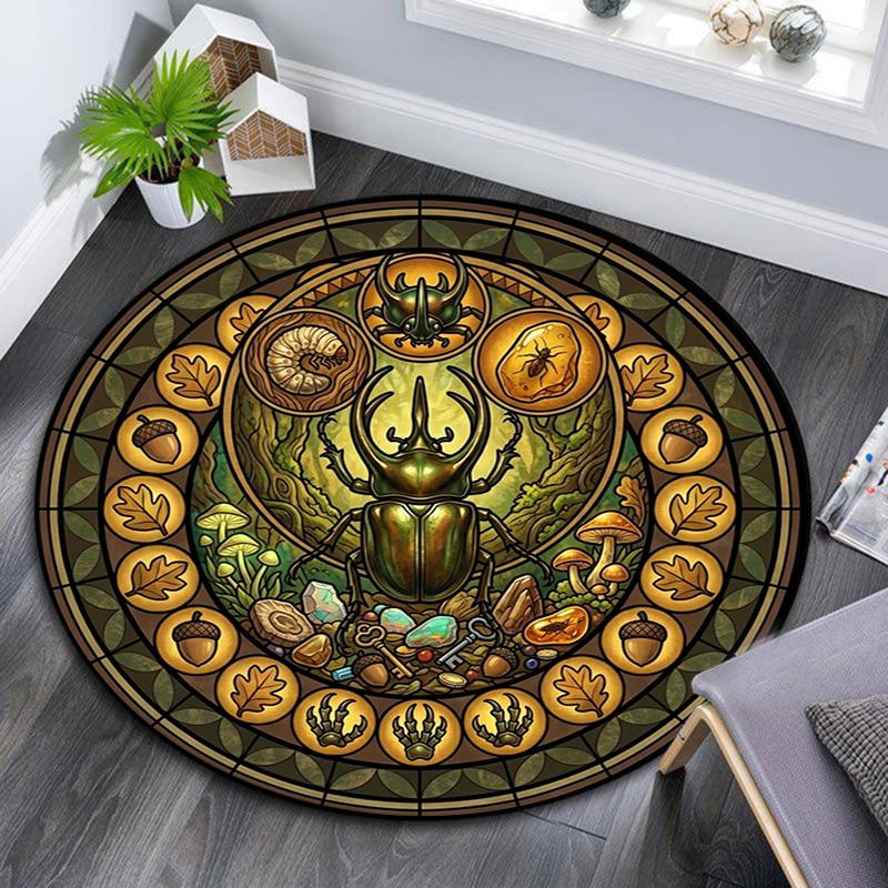 Beetle Forest Symbols Round Area Rug Under Office Chairs Bedroom Living Room Home Decor