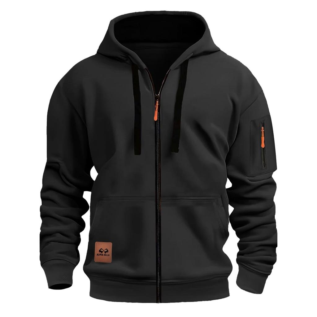 Men's Casual Jacket with Zipper and Multiple Pockets