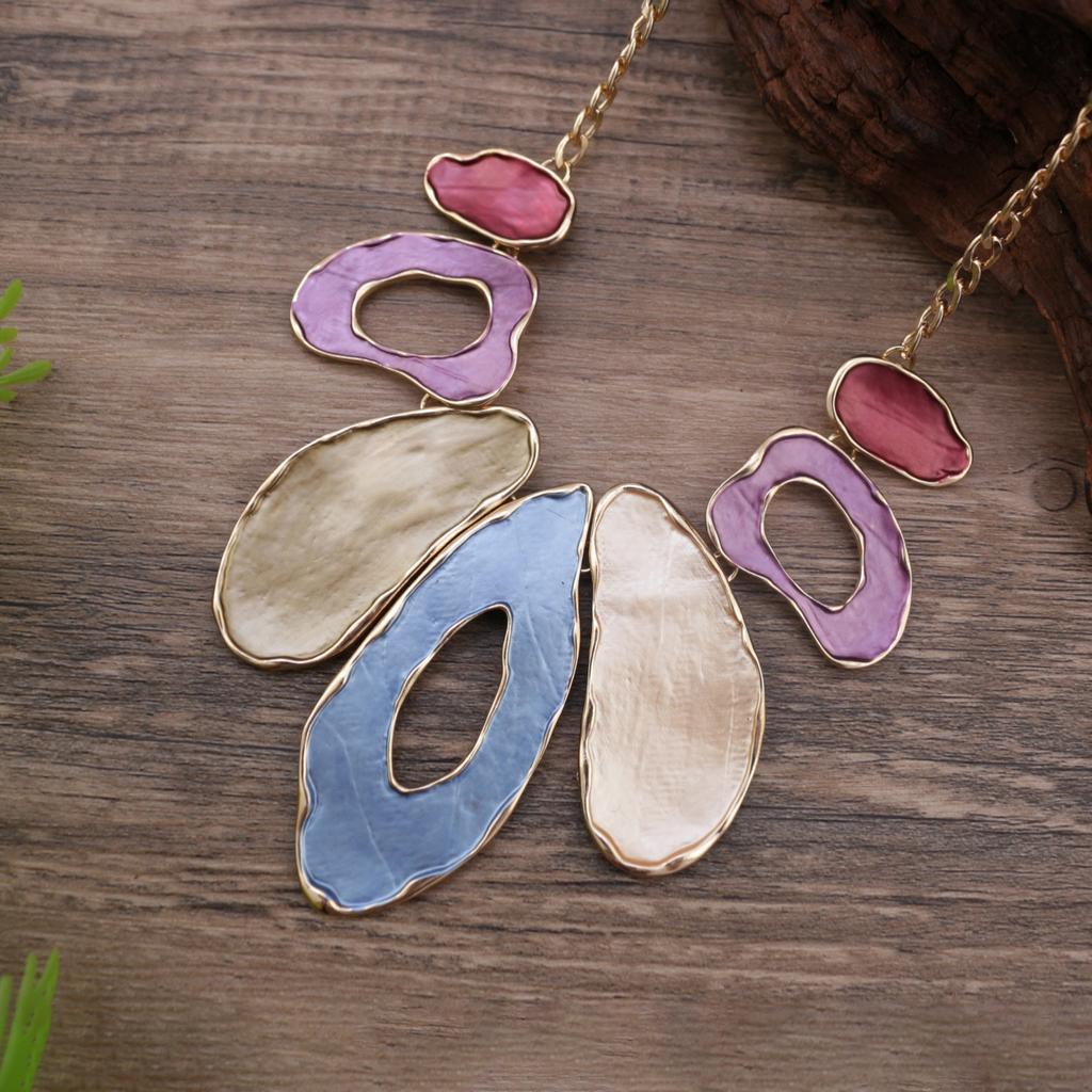 Color painting oil exaggerated geometric oval necklace, women's personalized hollow oval alloy necklace