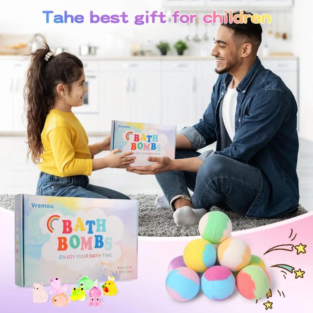 Set Regalo Bombe da Bagno Biologiche Naturali per Bambini con Giocattoli Sorpresa per Bambine e Bambini