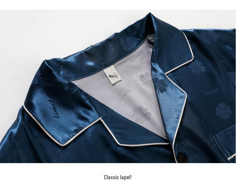 Herren Frühling/Sommer Seidenpyjama: Langarm & Hose, Dünnes Karomuster, Imitationsseide, Mittelalterliche Hausbekleidung