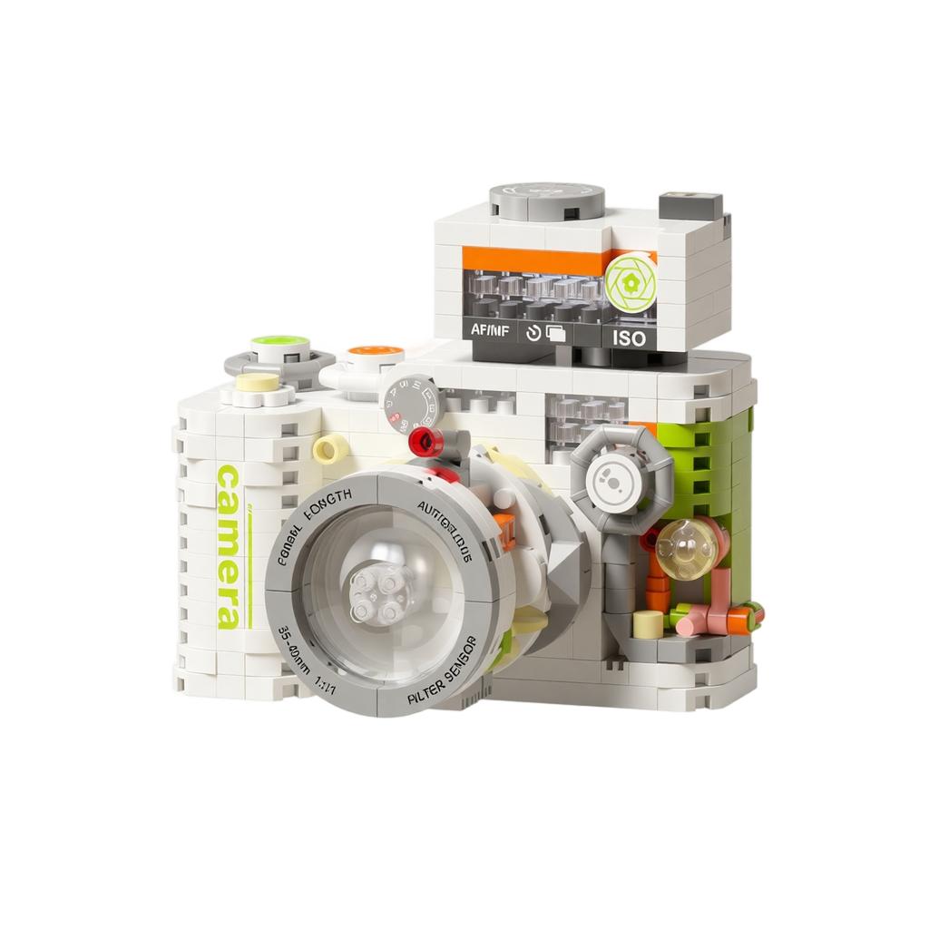 Building Camera Model Kit, Bricks DIY Assembly Camera Figurine for Display, Decorative Model Set for Adults